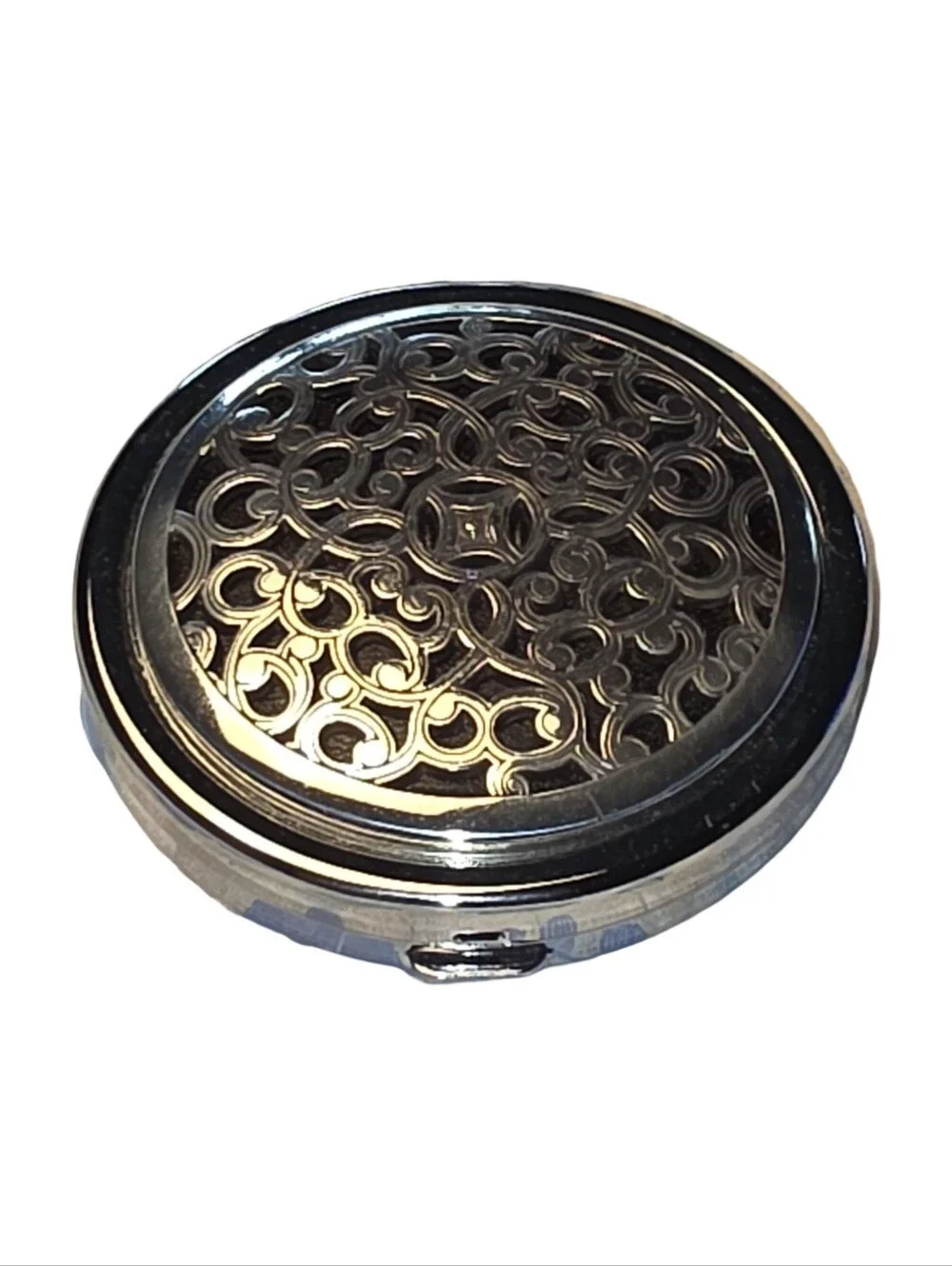 Brighton Ferrara Silver Filigree Round Dual Compact Mirror Travel Accessory